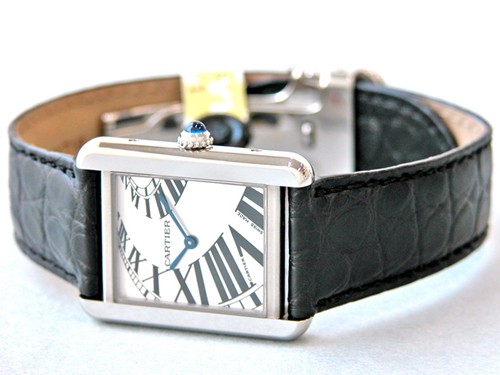カルティエ Cartier タンクソロ W5200018 ブラック皮ベルト ホワイト インデックスアニメーション