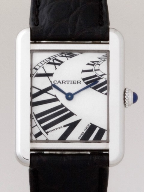 カルティエ Cartier タンクソロ W5200018 ブラック皮ベルト ホワイト インデックスアニメーション