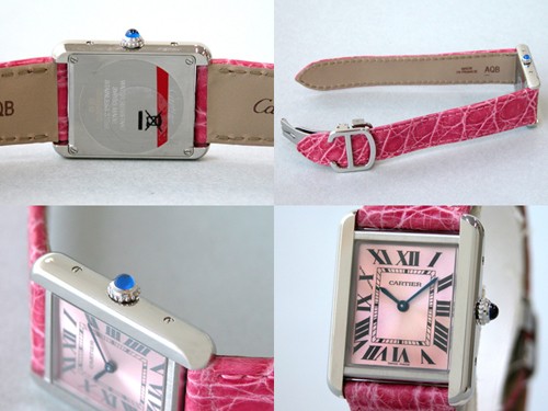 カルティエ Cartier タンクソロ W5200000 ＳS SＭ ピンク皮ベルト ピンク