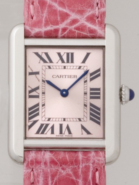 カルティエ Cartier タンクソロ W5200000 ＳS SＭ ピンク皮ベルト ピンク