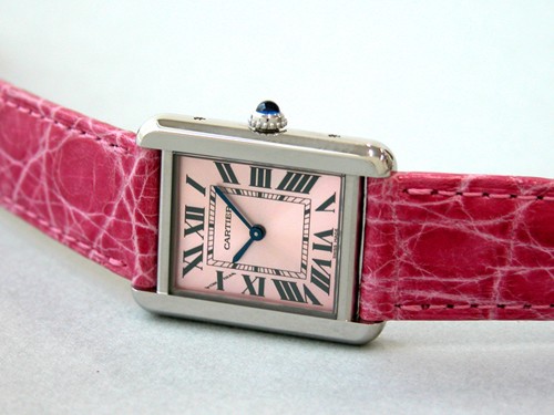 カルティエ Cartier タンクソロ W5200000 ＳS SＭ ピンク皮ベルト ピンク
