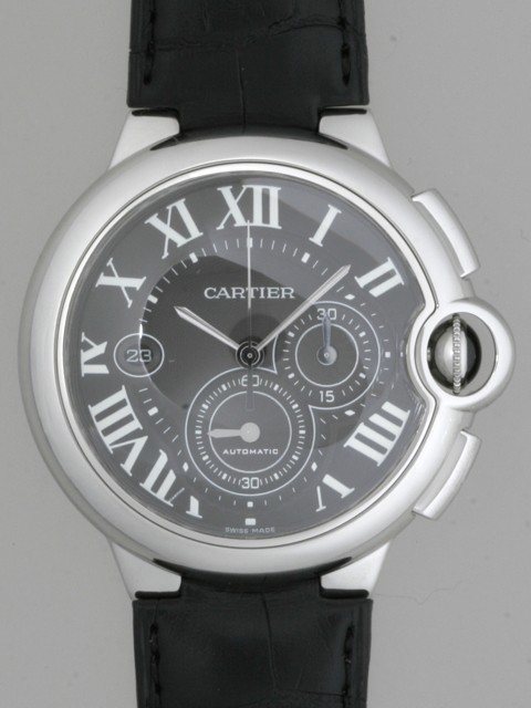 カルティエスーパーコピー Cartier バロンブルー クロノグラフ W6920052 SS 皮 XL ブラック