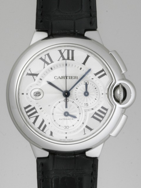 カルティエスーパーコピー Cartier バロンブルー クロノグラフ W6920003 SS 皮 XL シルバー