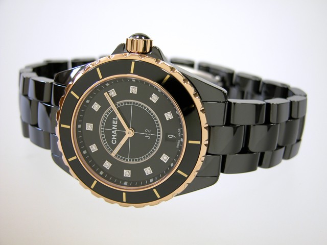 シャネルスーパーコピー j12 H2544 38mm ブラックセラミックブレス 11Ｐダイヤ ピンクゴールドコンビ ブラック