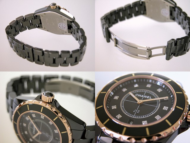 シャネルスーパーコピー j12 H2544 38mm ブラックセラミックブレス 11Ｐダイヤ ピンクゴールドコンビ ブラック
