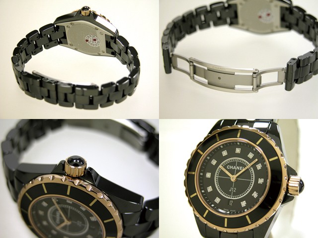 シャネルスーパーコピー j12 H2543 33mm ブラックセラミックブレス 11Ｐダイヤ ピンクゴールドコンビ ブラック