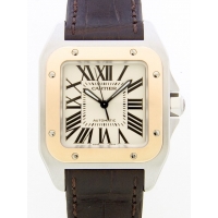 カルティエスーパーコピー Cartier サントス100 MM レディース W20107X7 茶皮 ホワイト 自動巻