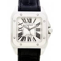 カルティエスーパーコピー Cartier サントス100 MM レディース W20106X8 SS 黒皮 ホワイト