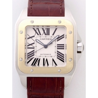 ィエ Cartier サントス100 W20072X7 ＳＧ 茶皮 ホワイト