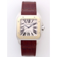 ィエ Cartier サントス100 W20072X7 ＳＧ 茶皮 ホワイト