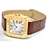 カルティエ Cartier サントス100 W20071Y1 ＹＧ 茶皮 ホワイト
