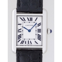 カルティエ Cartier タンクソロ W5200005 ＳS SＭ ブラック皮ベルト シルバー