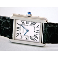 カルティエ Cartier タンクソロ W5200005 ＳS SＭ ブラック皮ベルト シルバー