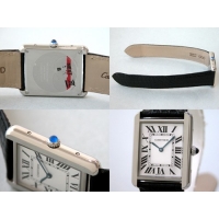 カルティエ Cartier タンクソロ W5200003 ＳS ＬＭ ブラック皮ベルト ホワイト