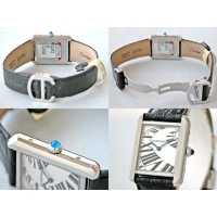 カルティエ Cartier タンクソロ W5200018 ブラック皮ベルト ホワイト インデックスアニメーション
