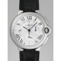 カルティエスーパーコピー Cartier バロンブルー クロノグラフ W6920003 SS 皮 XL シルバー