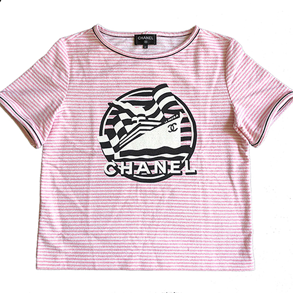 シャネル スーパーコピー 19CRUISE CHANEL ストライプ コットン&ナイロン TシャツP60455 V22656 M6369