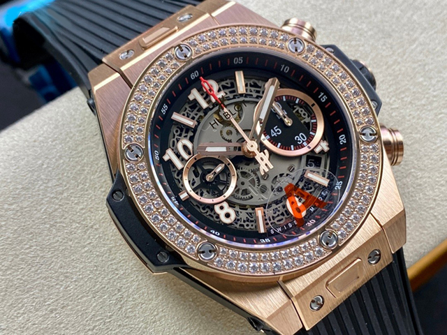 【HB工場出品】ウブロ スーパーコピー HUBLOT ビッグバン ウニコ キングゴールド ダイヤモンド 421.OX.1180.RX.1104 グレー 44mm