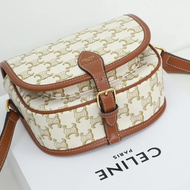 【CELINE】セリーヌ スーパーコピー トリオンフ キャンバス ミディアム フォルコ バッグ ホワイト（191502BZJ.01BC）