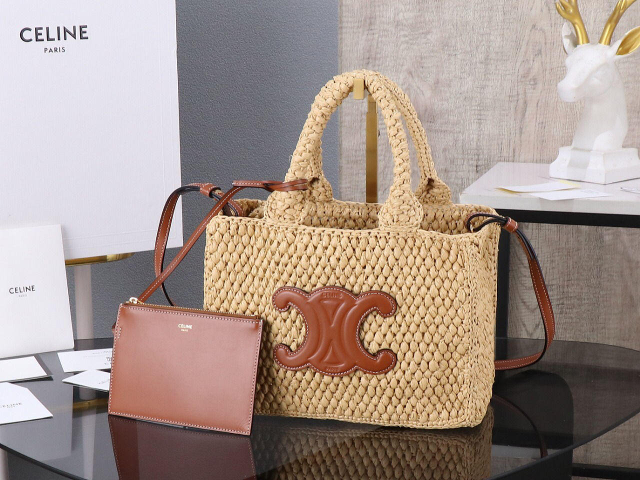 【CELINE】セリーヌ スーパーコピー スモール カバ タイス  ラフィア＆カーフスキン ショルダーバッグ（116302FF7.04LU）