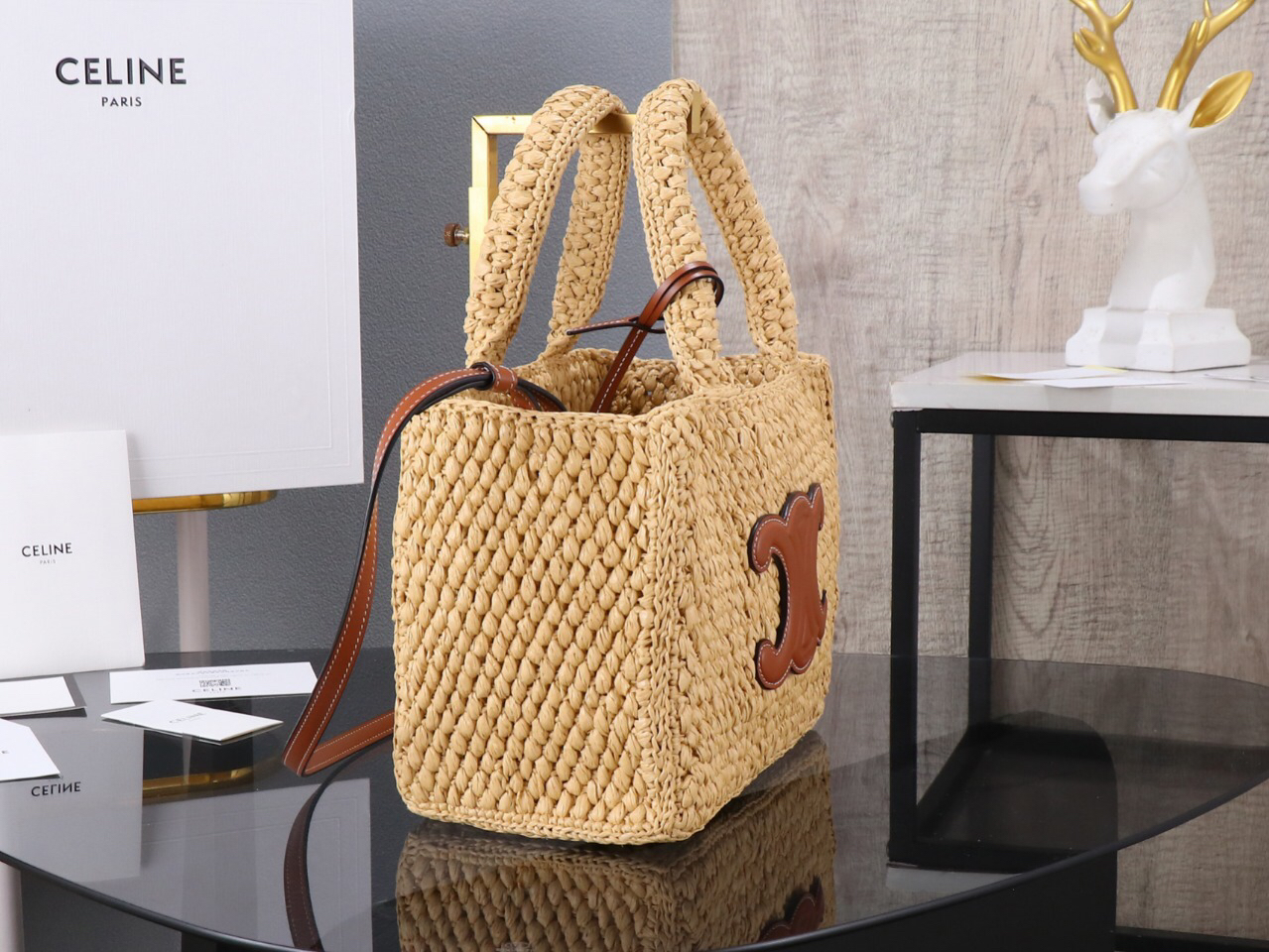 【CELINE】セリーヌ スーパーコピー スモール カバ タイス  ラフィア＆カーフスキン ショルダーバッグ（116302FF7.04LU）