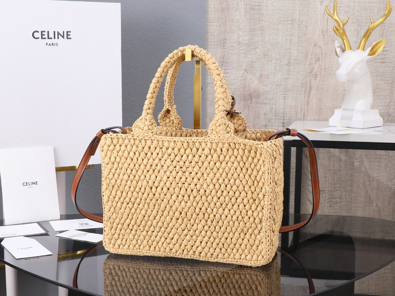 【CELINE】セリーヌ スーパーコピー スモール カバ タイス  ラフィア＆カーフスキン ショルダーバッグ（116302FF7.04LU）