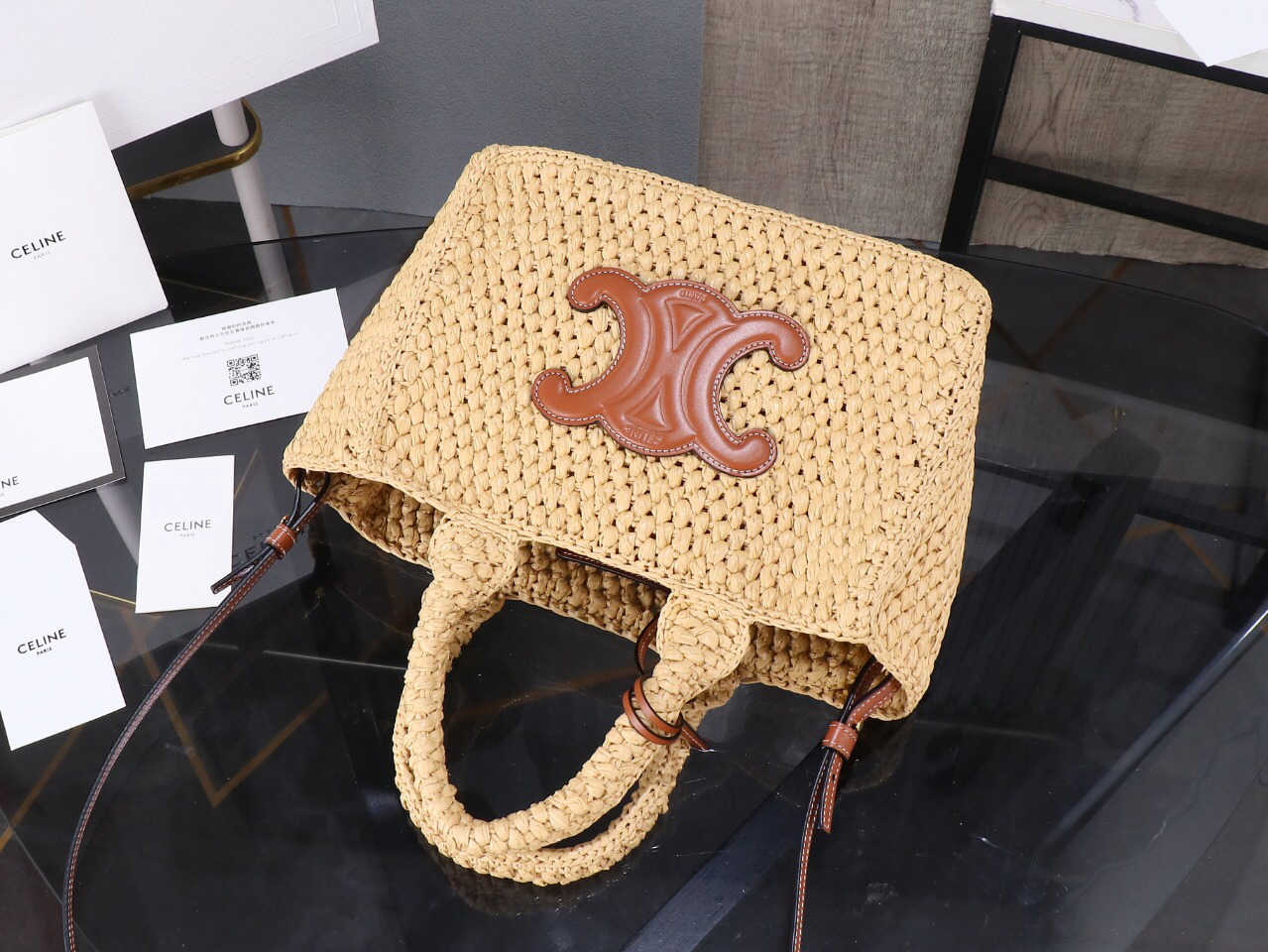 【CELINE】セリーヌ スーパーコピー スモール カバ タイス  ラフィア＆カーフスキン ショルダーバッグ（116302FF7.04LU）