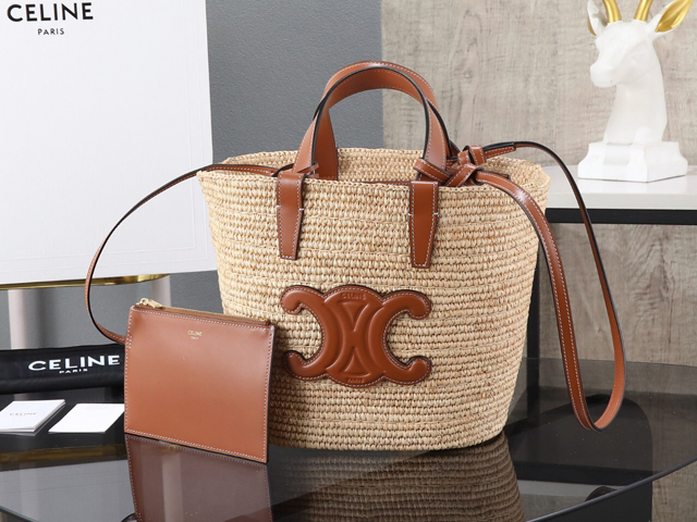 【CELINE】セリーヌ スーパーコピー ティーン サプル CELINE クラシック パニエ / ラフィア＆カーフスキン ショルダーバッグ（115802FF7.04LU）