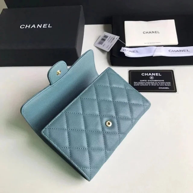【CHANEL】シャネル 三つ折り ミディアムサイズ 中財布 （ティファニーブルー）スーパーコピー（A84341）