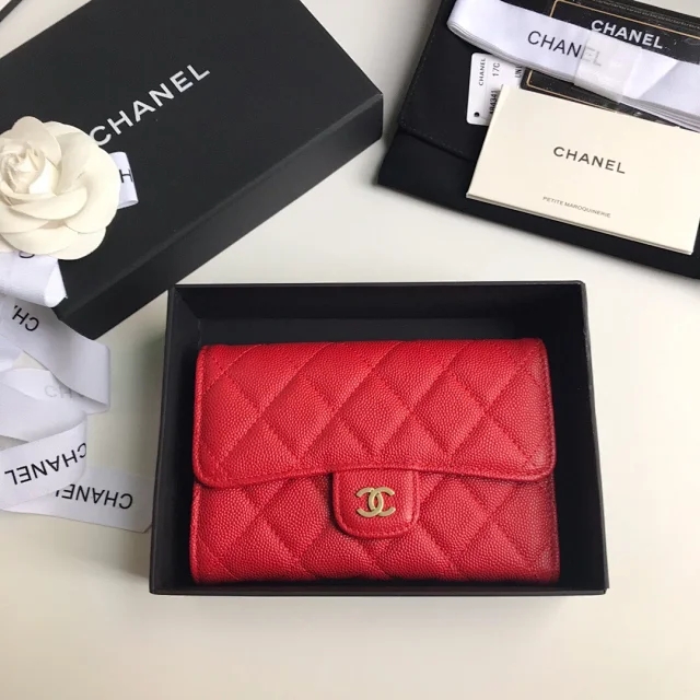 【CHANEL】シャネル 三つ折り ミディアムサイズ 中財布 （ルージュ ）スーパーコピー（A84341）