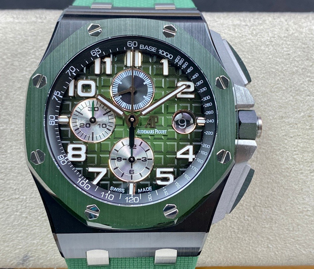 【AUDEMARS PIGUET】オーデマ・ピゲ スーパーコピー ロイヤル オーク オフショア クロノグラフ スモークグリーン パンダプレート 44MM 26405CE.OO.A056CA.01【APF工場出品】