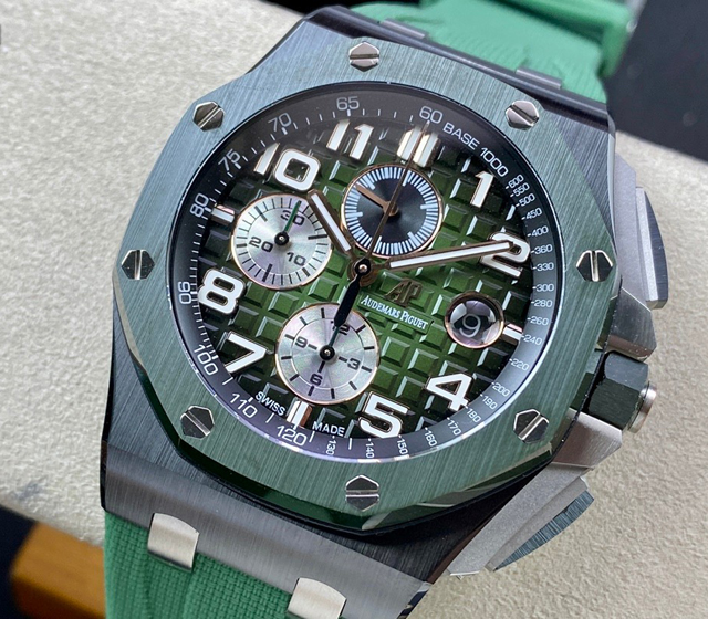 【AUDEMARS PIGUET】オーデマ・ピゲ スーパーコピー ロイヤル オーク オフショア クロノグラフ スモークグリーン パンダプレート 44MM 26405CE.OO.A056CA.01【APF工場出品】