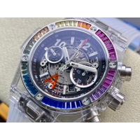【HB工場出品】ウブロ スーパーコピー HUBLOT ビッグバン 透明な時計 ポルトチェルボ ベゼルダイヤ レインボー 441.JX.4802.RT.4099 42MM