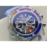 【HB工場出品】ウブロ スーパーコピー HUBLOT ビッグバン 透明な時計 ポルトチェルボ ベゼルダイヤ レインボー 441.JX.4802.RT.4099 42MM