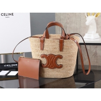 【CELINE】セリーヌ スーパーコピー ティーン サプル CELINE クラシック パニエ / ラフィア＆カーフスキン ショルダーバッグ（115802FF7.04LU）