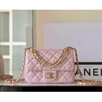 【CHANEL】シャネル スーパーコピー パールチェーン ミニ フラップ バッグ ピンク（AS4385 B15773）