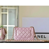 【CHANEL】シャネル スーパーコピー パールチェーン ミニ フラップ バッグ ピンク（AS4385 B15773）