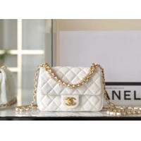 【CHANEL】シャネル スーパーコピー パールチェーン ミニ フラップ バッグ ホワイト（AS4385）