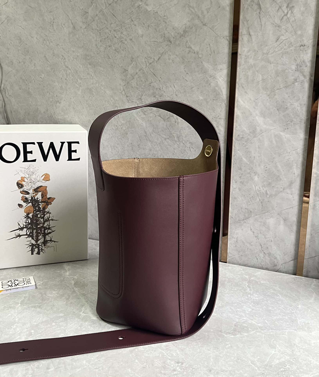 【LOEWE】ロエベ スーパーコピー ペブル バケットバッグ ミディアム（メローカーフ）ダークバーガンディ AANBBBWX01