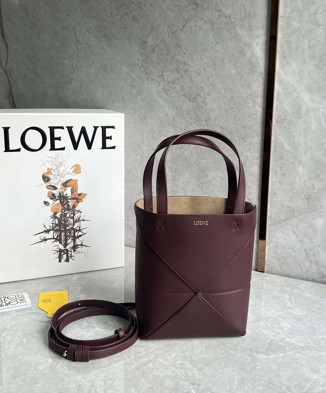 【LOEWE】ロエベ スーパーコピー パズルフォルドトート ミニ（シャイニーカーフ） ダークバーガンディ A657V25X01