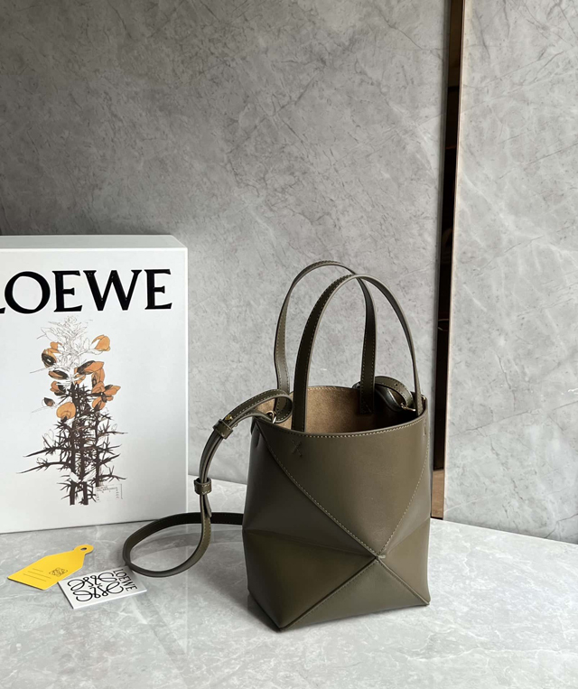 【LOEWE】ロエベ スーパーコピー パズルフォルドトート ミニ（シャイニーカーフ）ダークカーキグリーン A657V25X01 