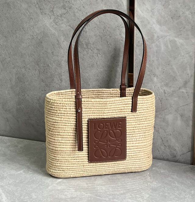 【LOEWE】ロエベ スーパーコピー スクエア バスケットバッグ スモール （ラフィア&カーフ）ナチュラル A223099X02