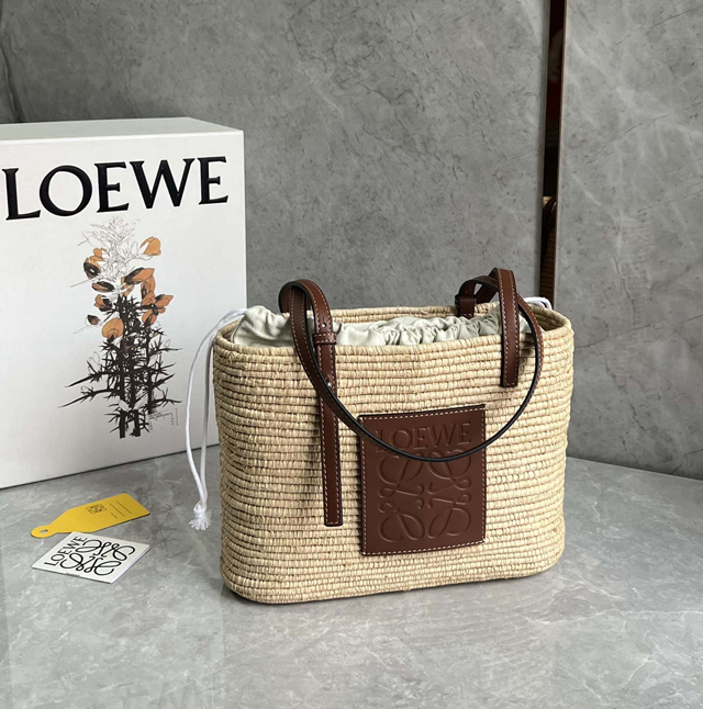 【LOEWE】ロエベ スーパーコピー スクエア バスケットバッグ スモール （ラフィア&カーフ）ナチュラル A223099X02