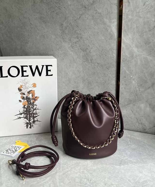 【LOEWE】ロエベ スーパーコピー フラメンコパース バケットバッグ（メローナパラム）ダークバーガンディ A411FPBX02