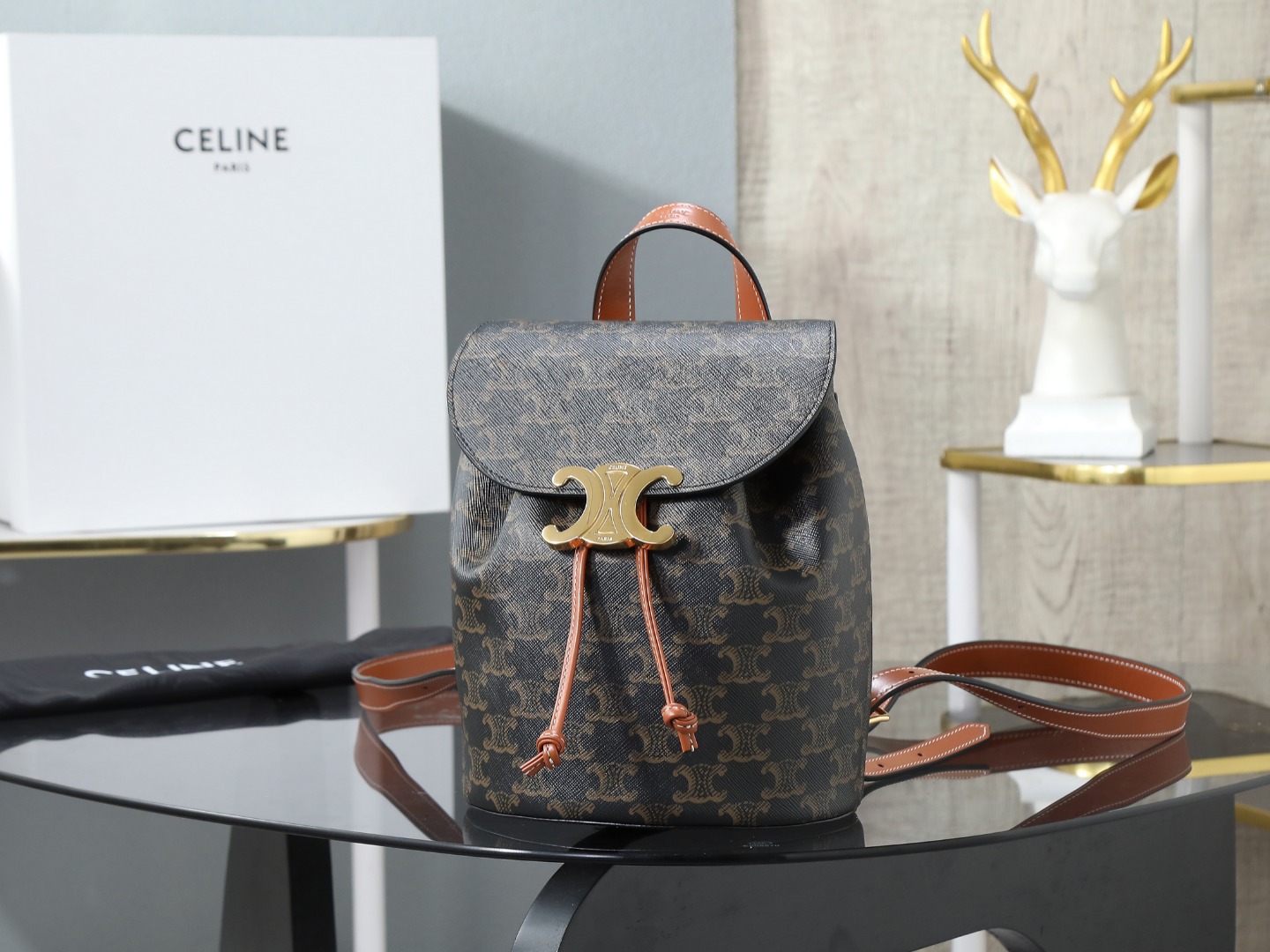 【CELINE】セリーヌ スーパーコピー CELINE ボニー バックパック / トリオンフキャンバス＆カーフスキン タン（118702CAS.04LU）