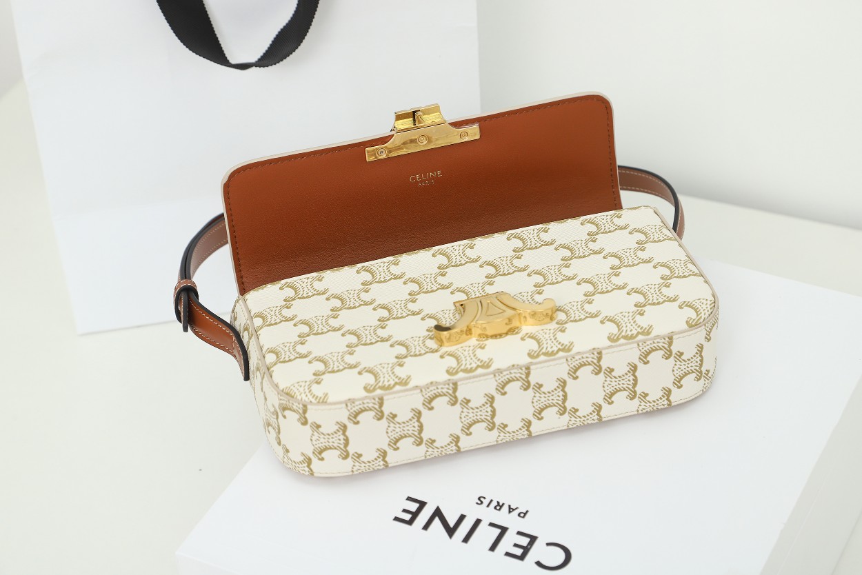 【CELINE】セリーヌ スーパーコピー ショルダーバッグ クロード / トリオンフキャンバス & カーフスキン ホワイト（194142CUZ.01BC）