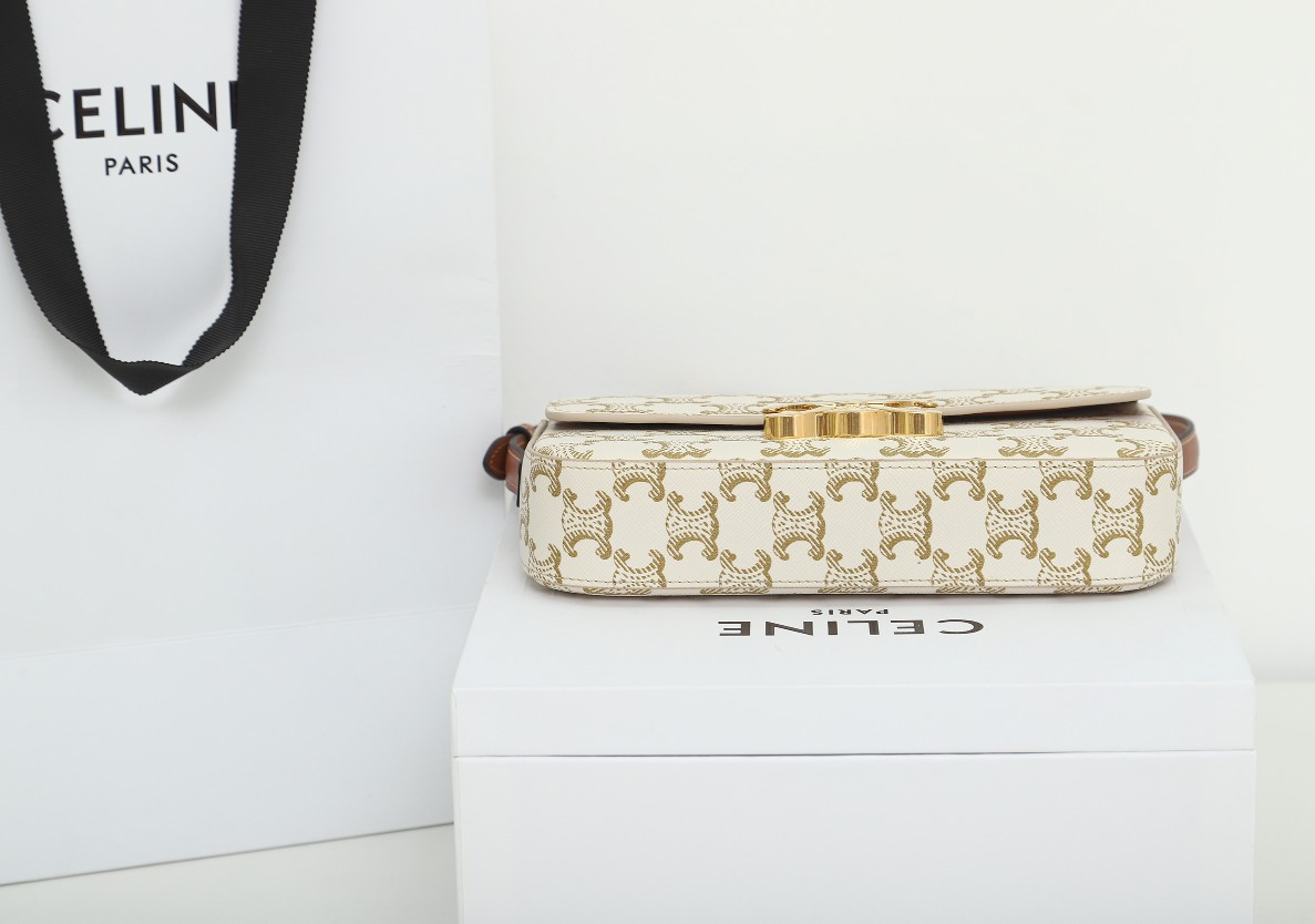 【CELINE】セリーヌ スーパーコピー ショルダーバッグ クロード / トリオンフキャンバス & カーフスキン ホワイト（194142CUZ.01BC）