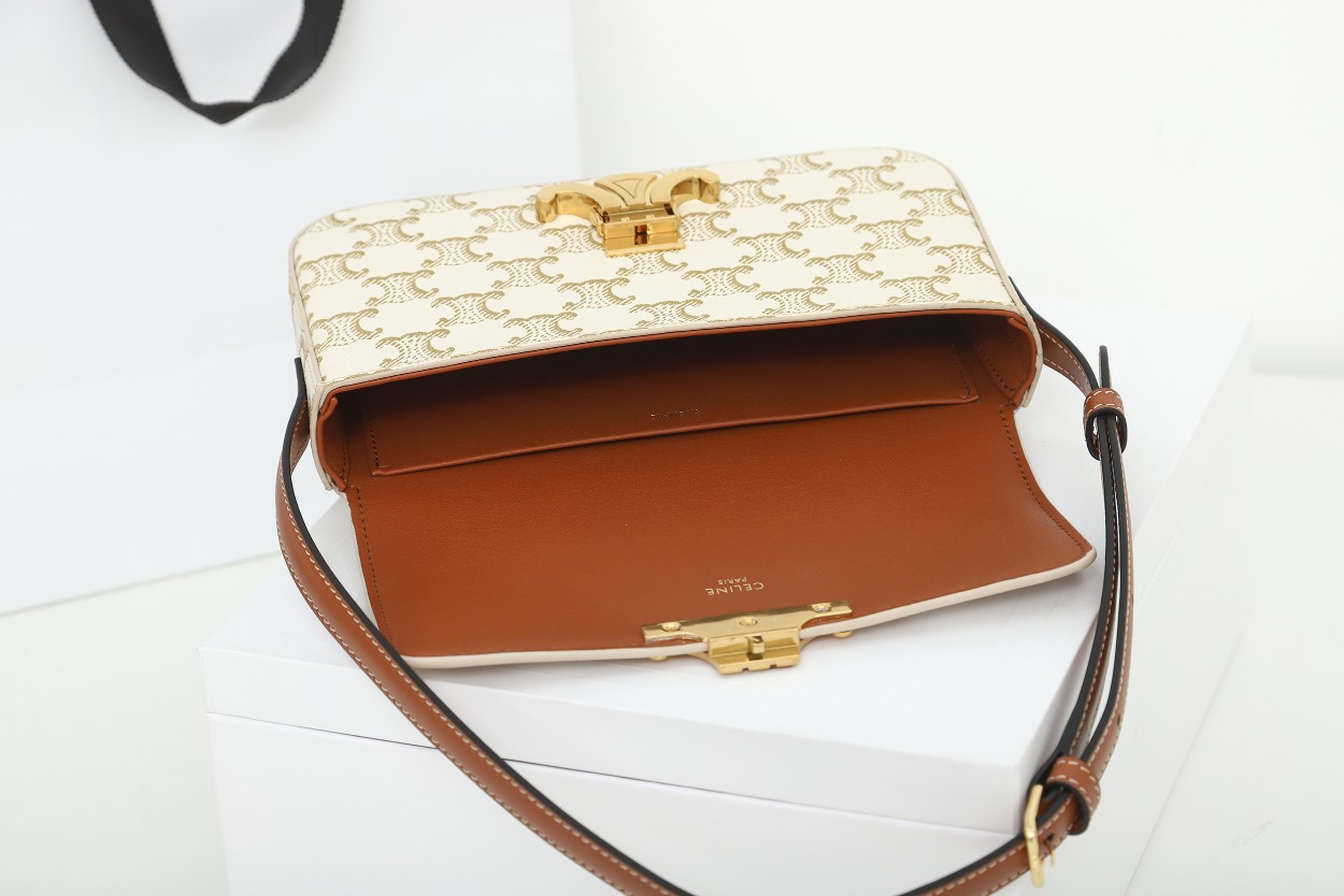 【CELINE】セリーヌ スーパーコピー ショルダーバッグ クロード / トリオンフキャンバス & カーフスキン ホワイト（194142CUZ.01BC）