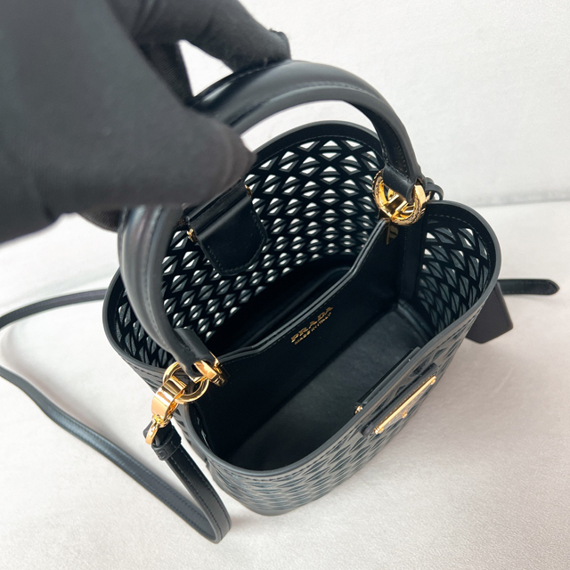 【PRADA】プラダ スーパーコピー パニエ カットアウトモチーフ レザー ミニバッグ ブラック（1BA217_2CY4_F0002_V_OOO）