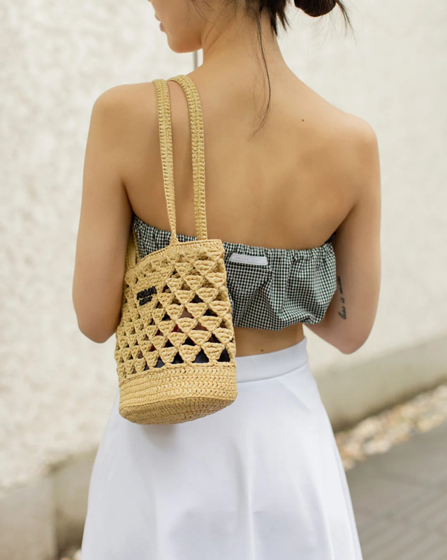 【PRADA】プラダ スーパーコピー クロシェ トートバッグ ナチュラル（1BG494_2M2T_F0018_V_OOO）